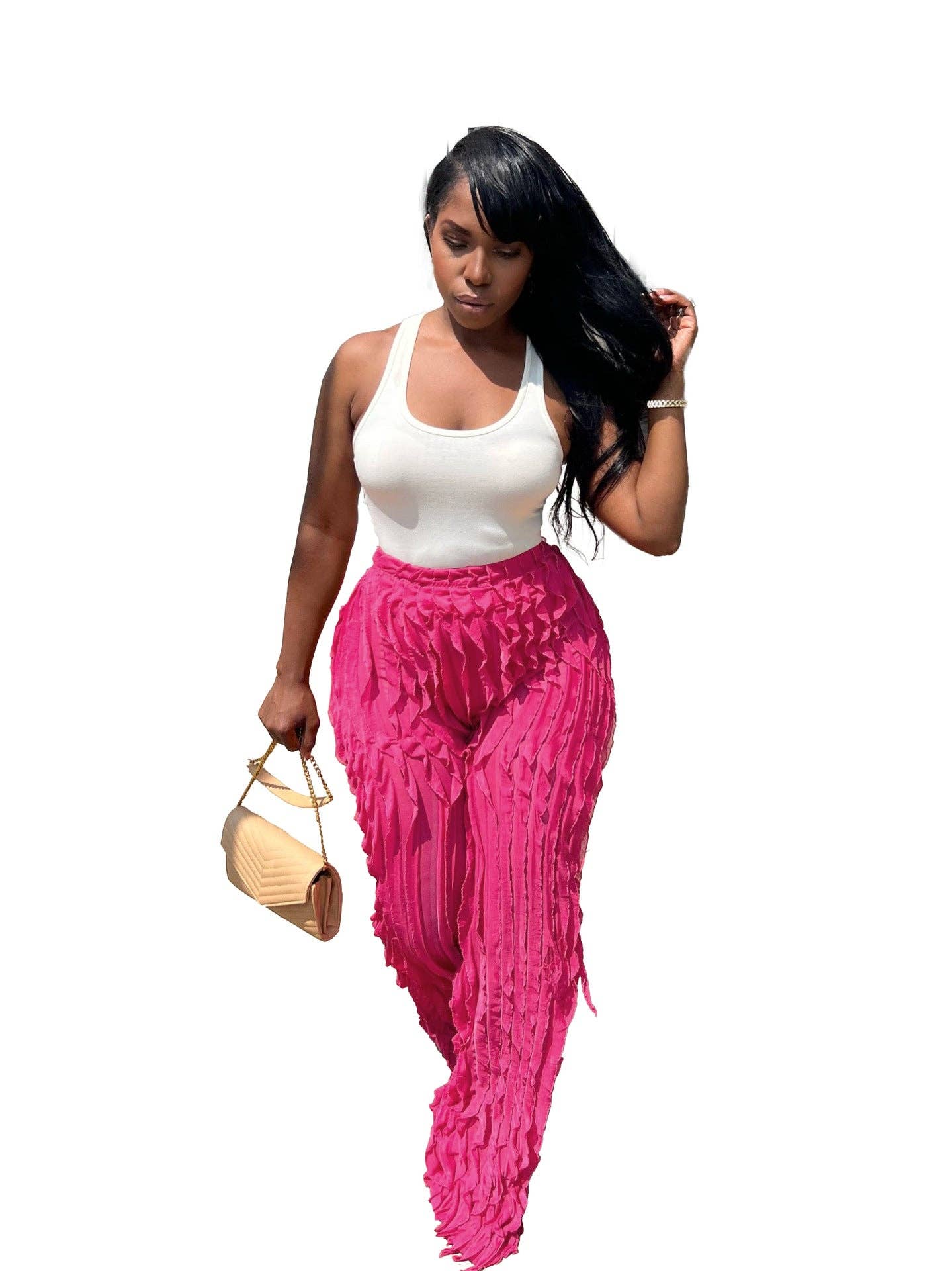 MB Fashion Wholesale - Wholesale Pants - Women's - MB FASHION High-Waisted Ruffle Wide-Leg Pants 1873LY19