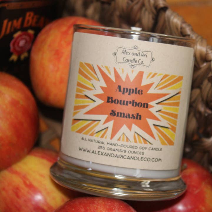 Apple Bourbon Smash Soy Candle for wholesale by Alex and Ari Candle Co.