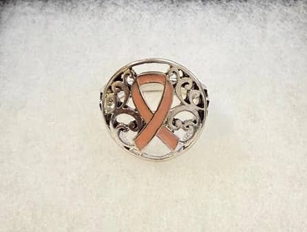 0011 PREMIERE - Wholesale Cocktail/Statement Ring - FR3796 Filigree Pink Ribbon Metal Stretch Ring1