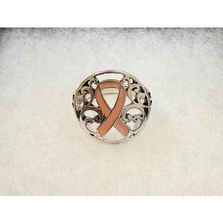 0011 PREMIERE - Wholesale Cocktail/Statement Ring - FR3796 Filigree Pink Ribbon Metal Stretch Ring1