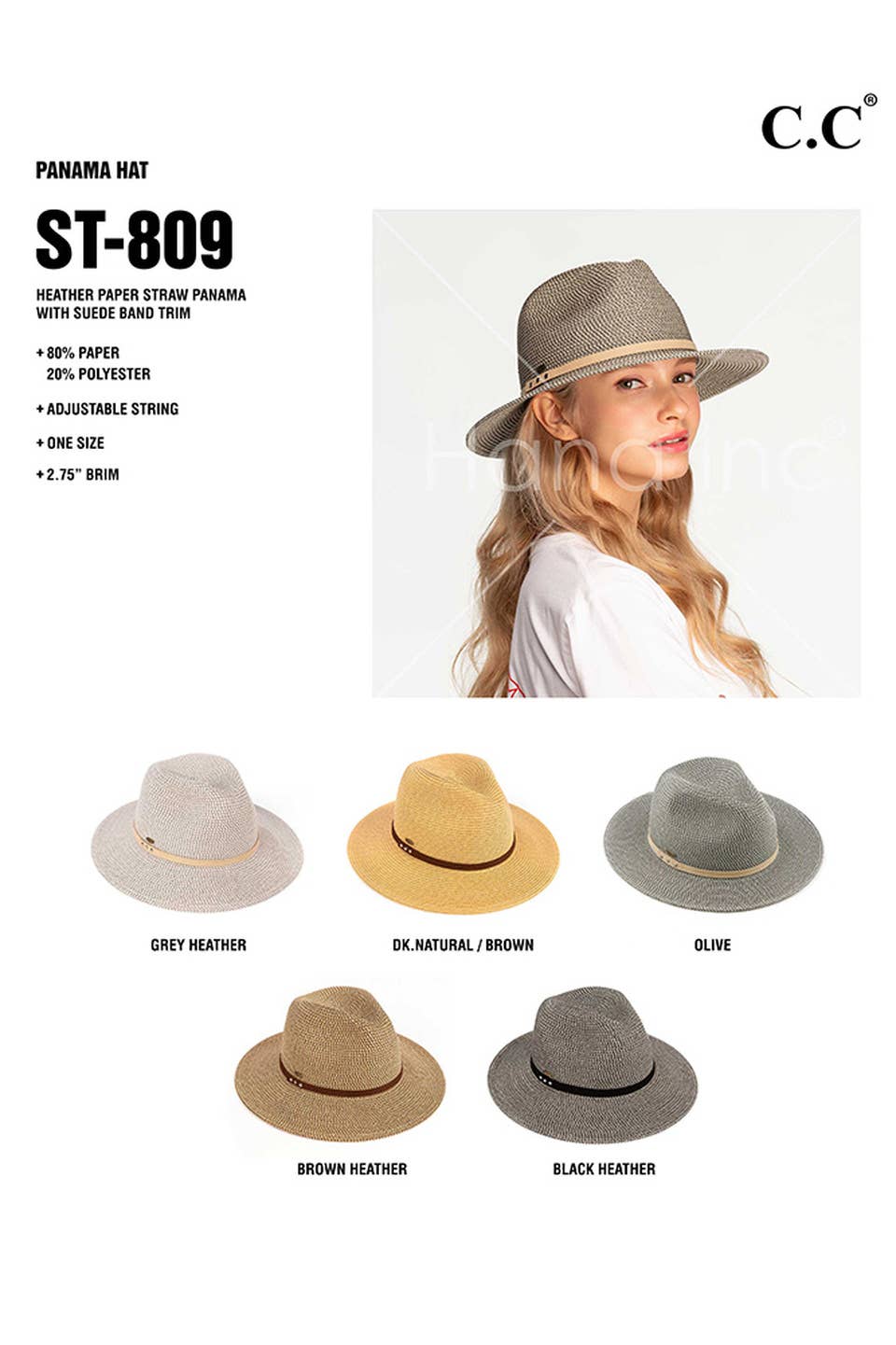 Hana - Wholesale Straw Hat - Women's - C.C Suede Band Trim Panama Sun Hat15