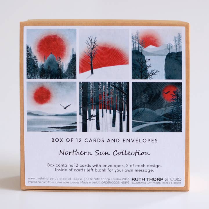 Box of 12 Small Notecards: Northern Sun Collection for wholesale by Ruth Thorp Studio