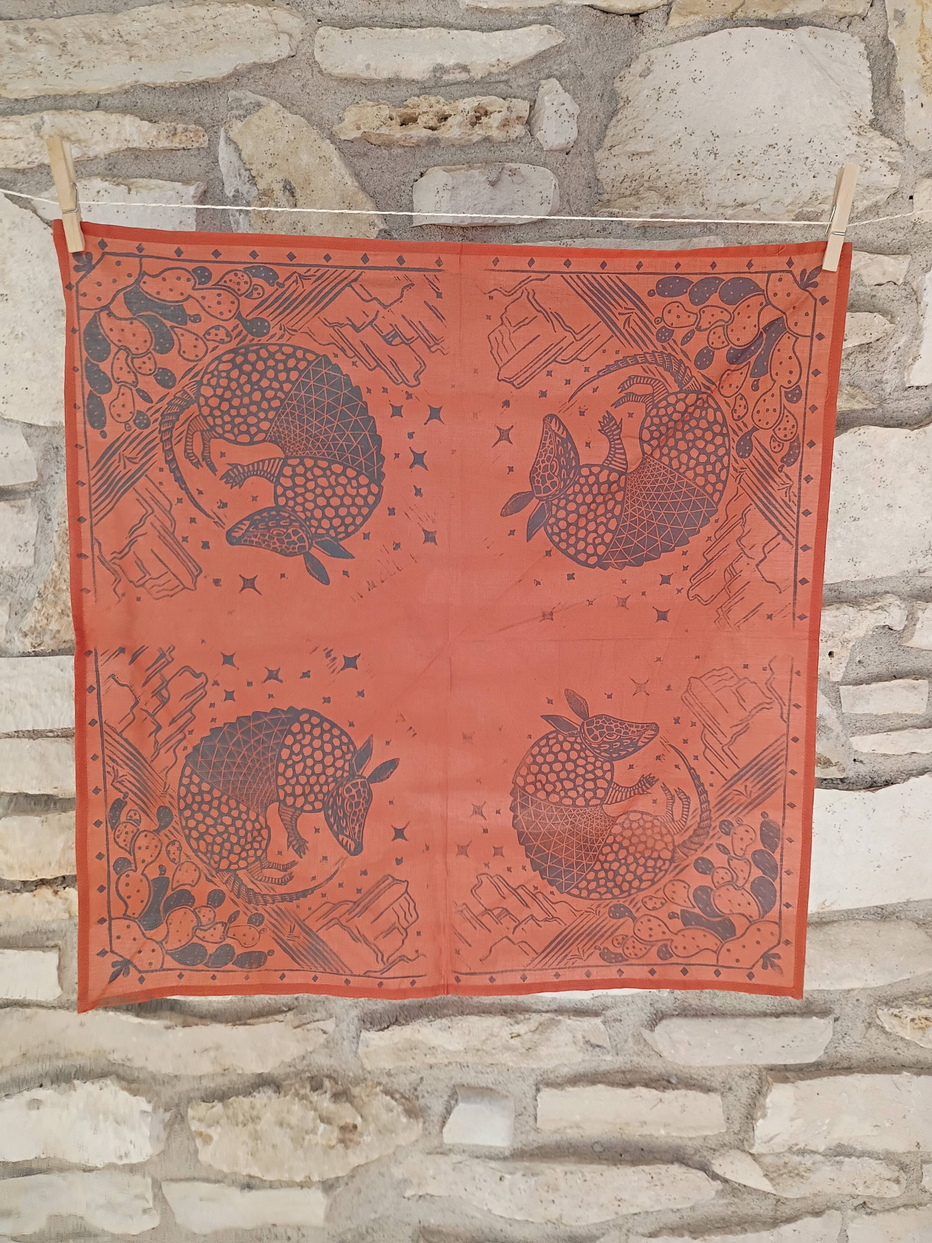 Blind Bird Ink - Wholesale Bandana - Unisex - Armadillo Linocut Bandana4