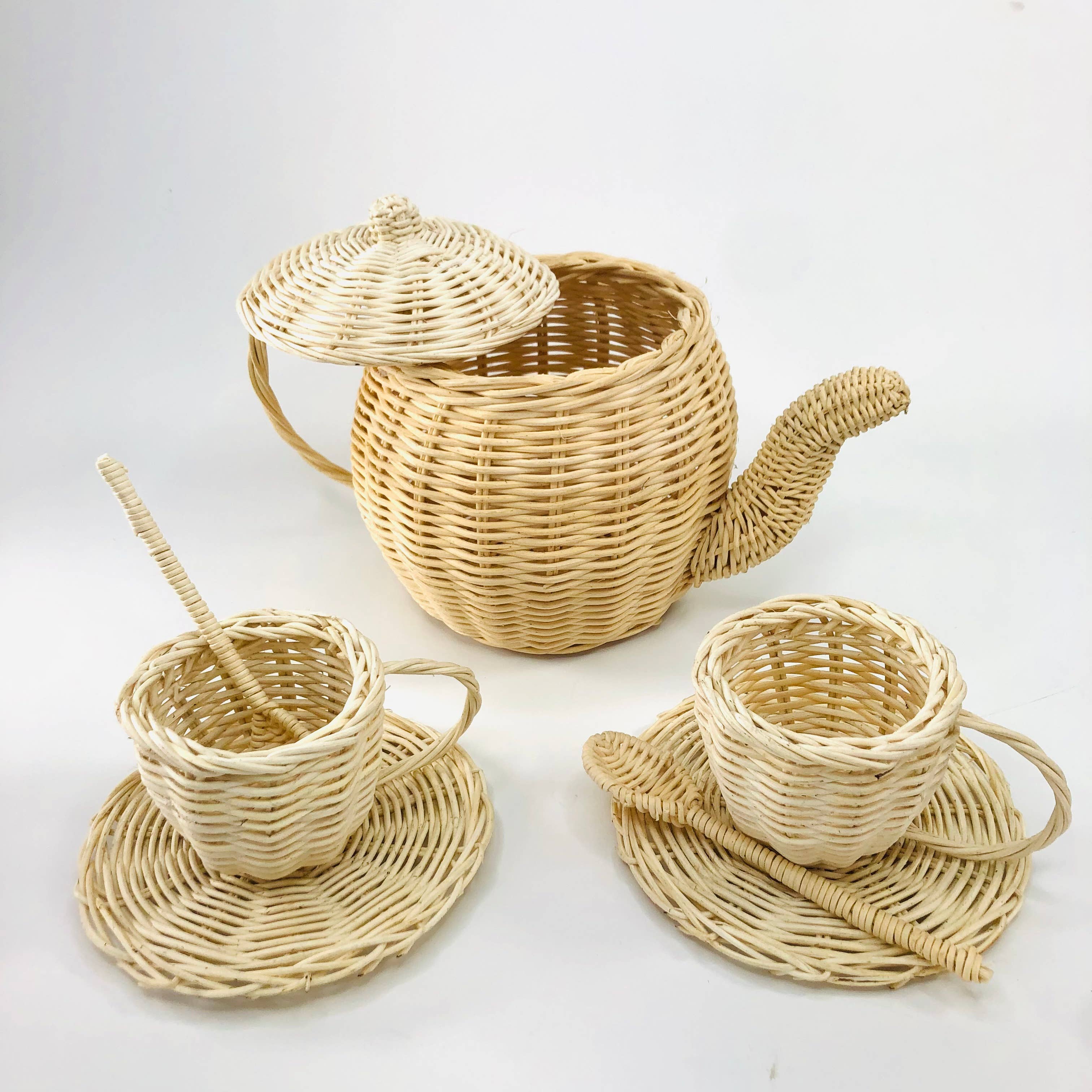GreenWave - Wholesale Toy Set - Kids - Tea set handmade white natural rattan pretend boho toy1