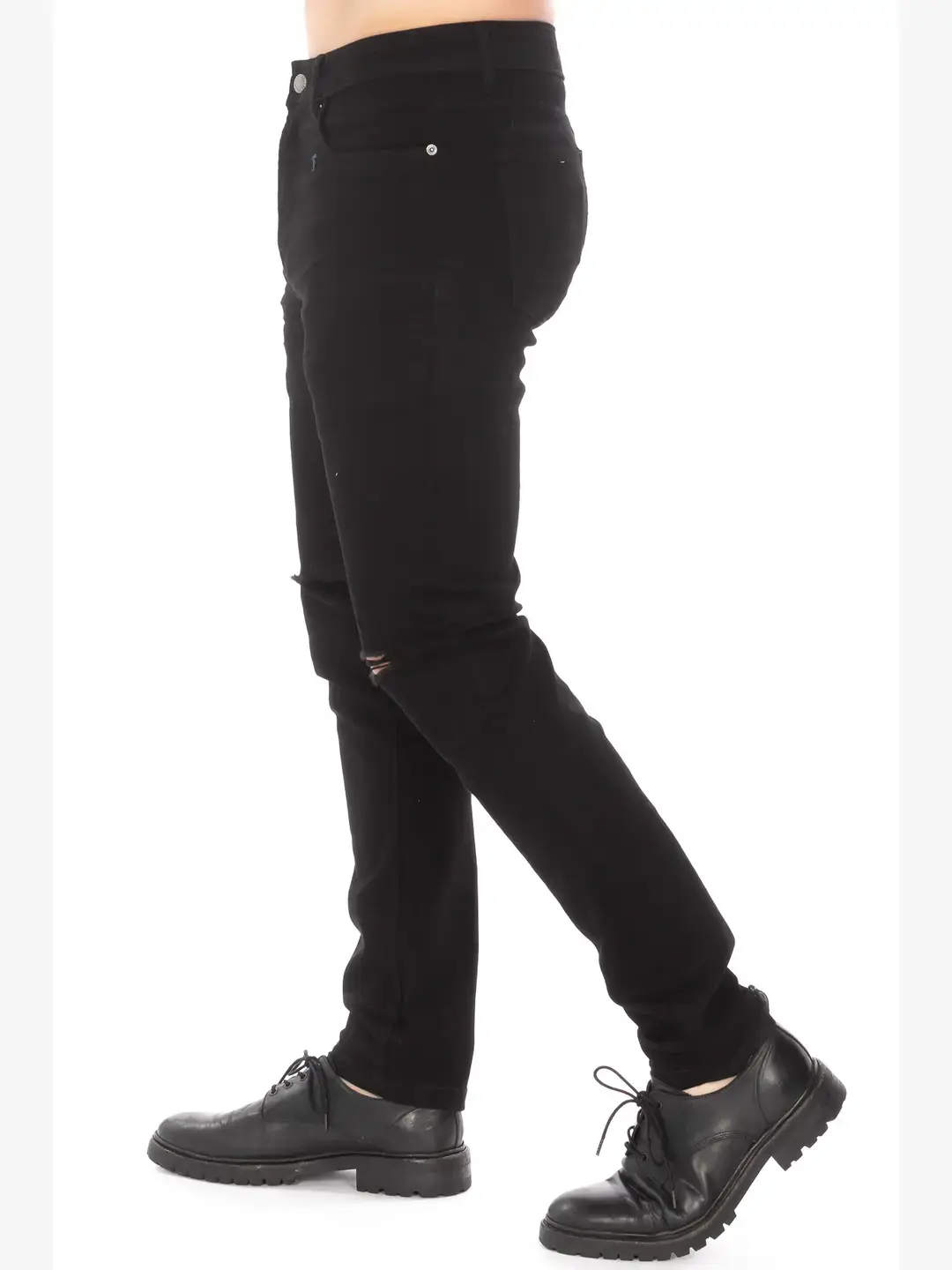 Black MEN'S KNEE RIP SLIM TAPPER DENIM JEANS HB-2100 for wholesale on Faire1