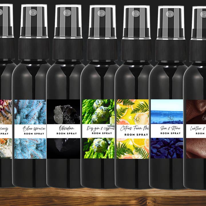 Masculine Room Spray Collection – Handcrafted Room & Linen Sprays with Bold, Sophisticated Scents Like Speakeasy, Obsidian, and Bergamot Eucalyptus for wholesale by ScentsOfGlow