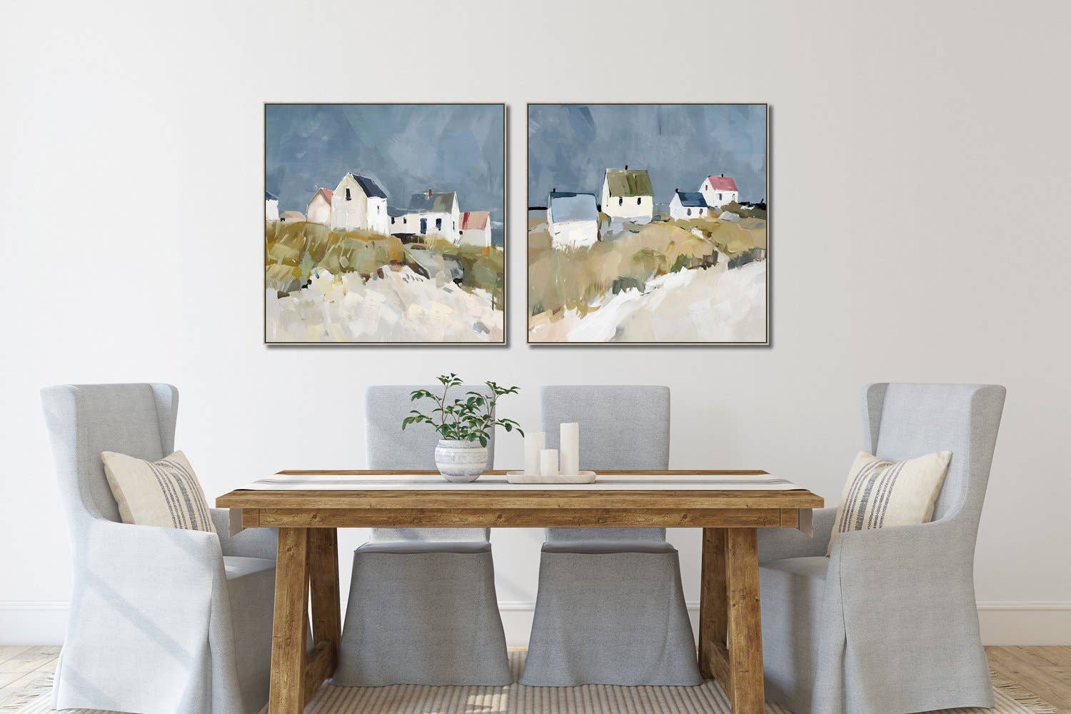 Blue White Green Seaside Cottages I Canvas Wall Art for wholesale on Faire1