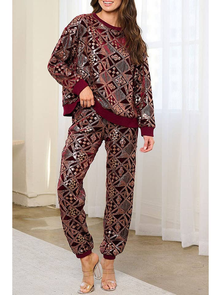 ROUSSEAU - Wholesale Knit Sweater - Women's - LONG SLEEVE SEQUINS PULLOVER SWEATER