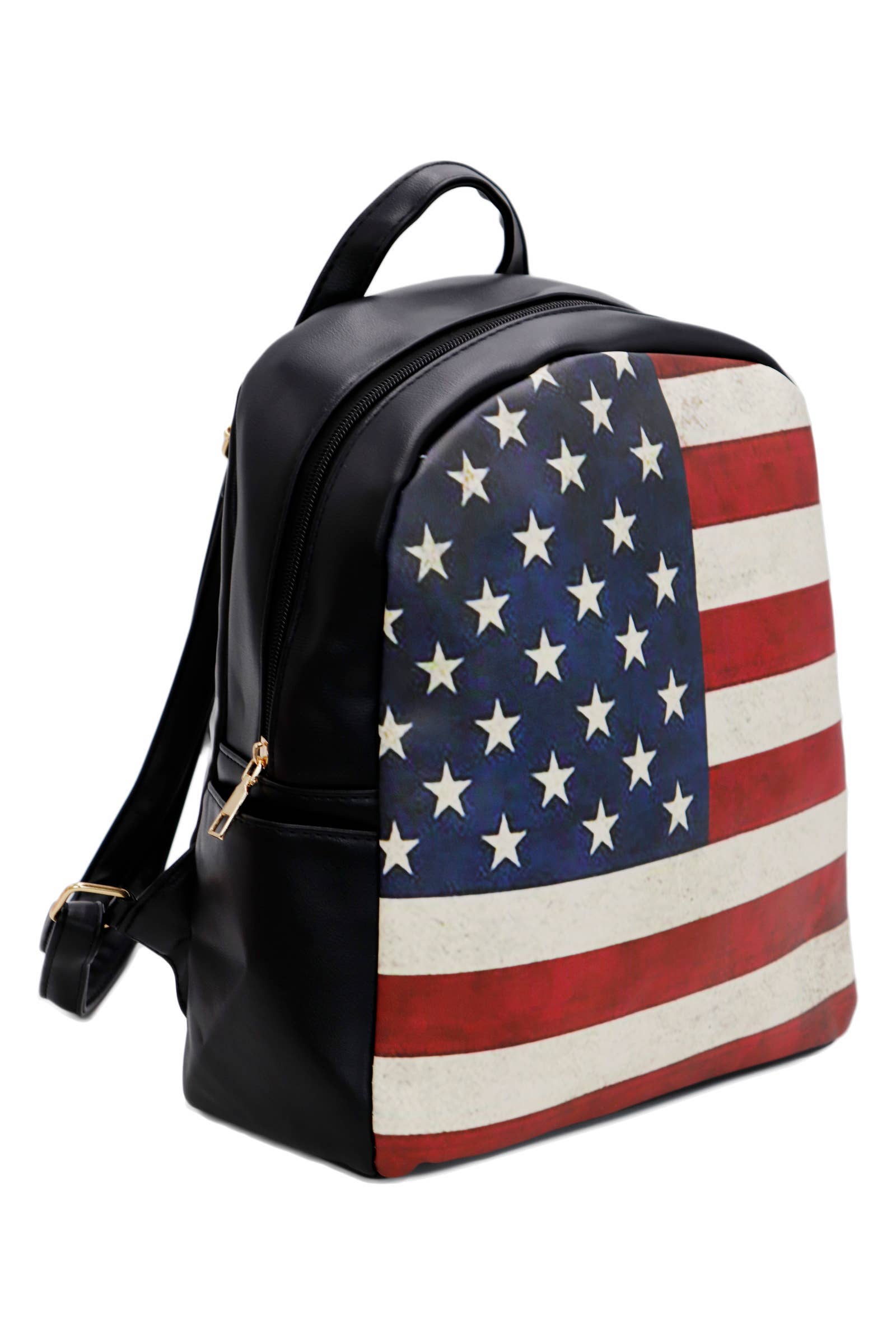 Cap Zone - Vente Sac à dos – femme - Sac à dos en cuir végétalien doux avec imprimé drapeau américain vintage14