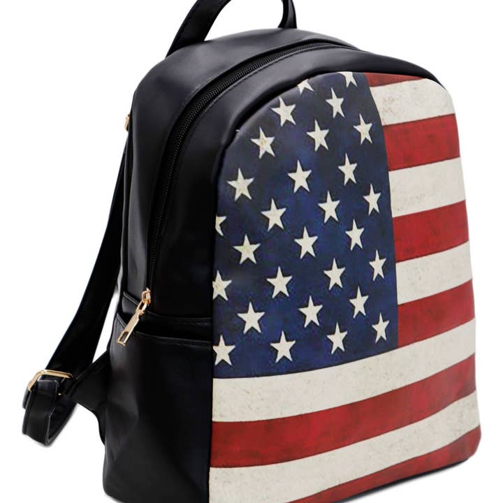 Cap Zone - Vente Sac à dos – femme - Sac à dos en cuir végétalien doux avec imprimé drapeau américain vintage14