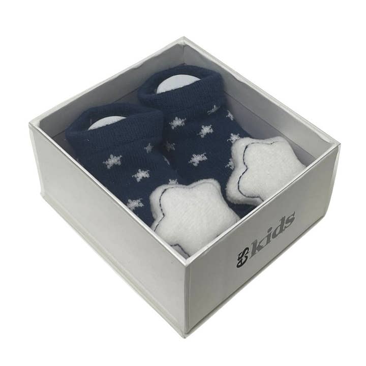 Socks with Rattles - Navy Star - 0-6mths for wholesale by ES Kids