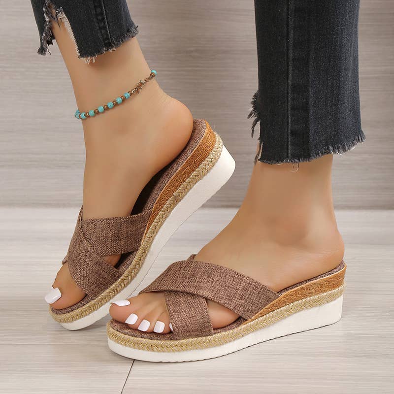 Comely Fashion - Wholesale Sandals - Women's - Criss Cross Straps Wedge Slippers3