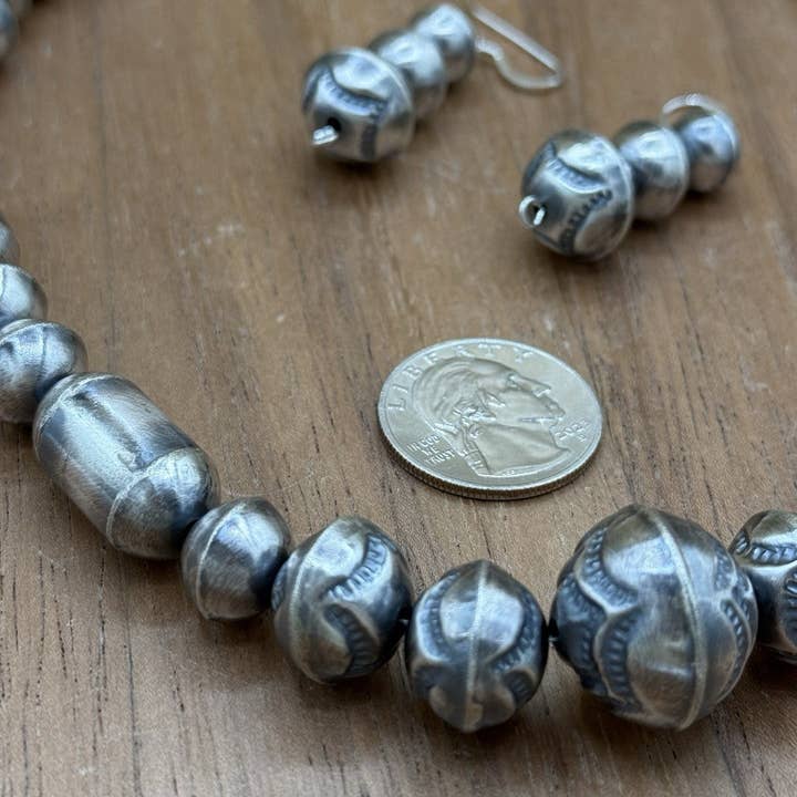 Native City Jewelry - Wholesale Jewelry Set - Authentic Navajo Handmade Old Look Navajo Pearl Bead Necklace And Earrings 18”