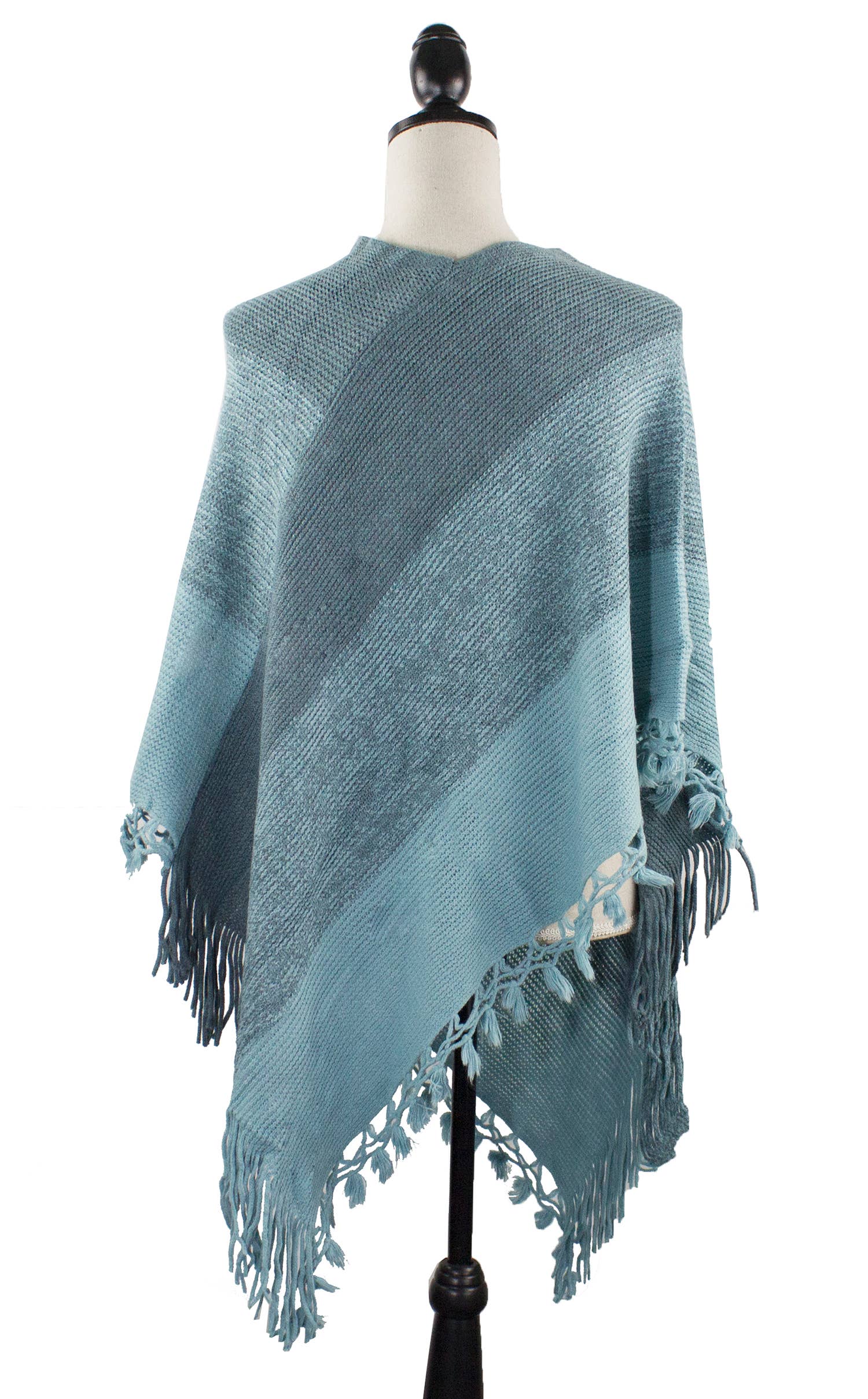 Fennco Styles - Venta al por mayor Poncho - Mujer - Suéter Poncho de Bloques de Color con Flecos1