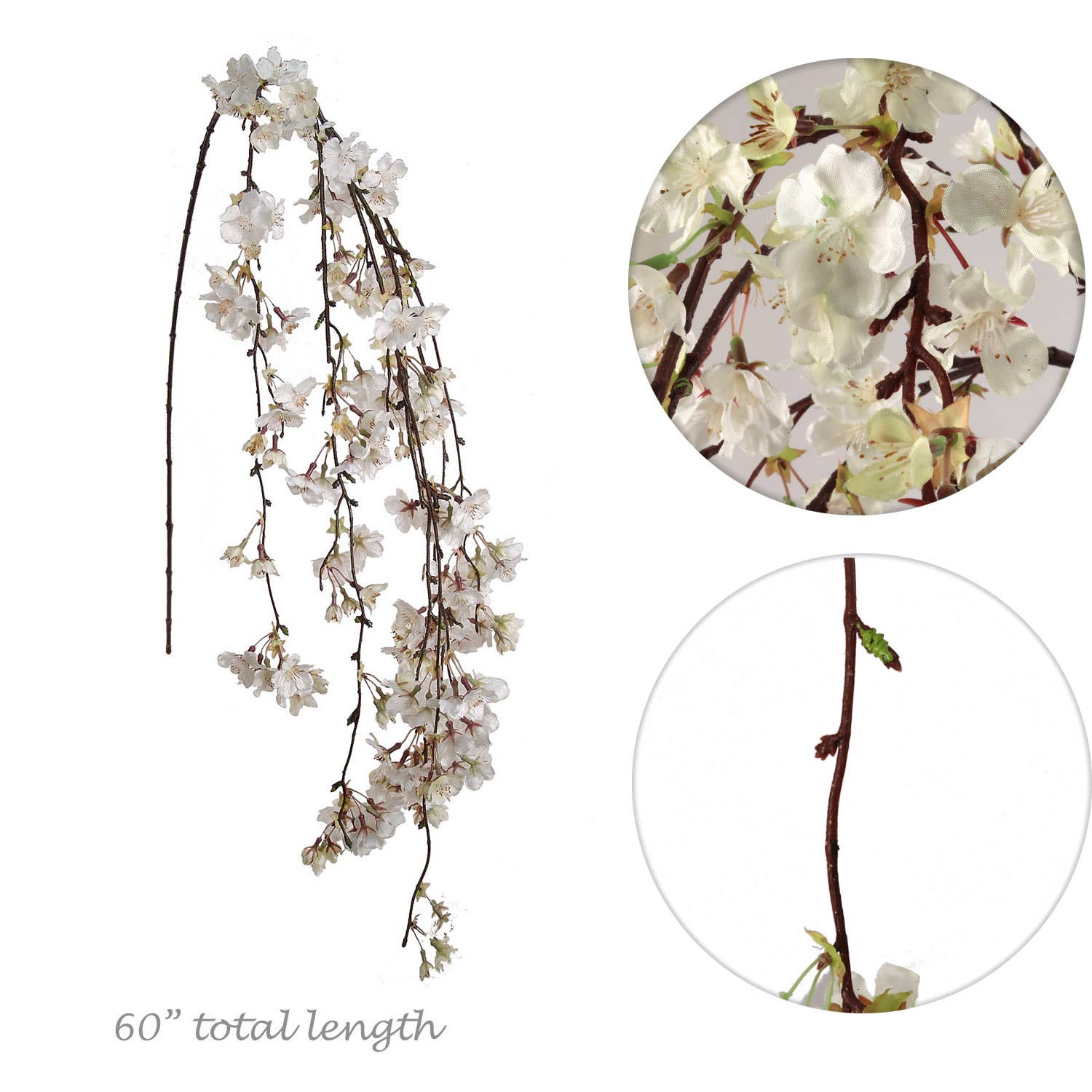 Larksilk - Wholesale Artificial Flowers - 60" Hanging White Cherry Blossom With Silk Flowers Decor1