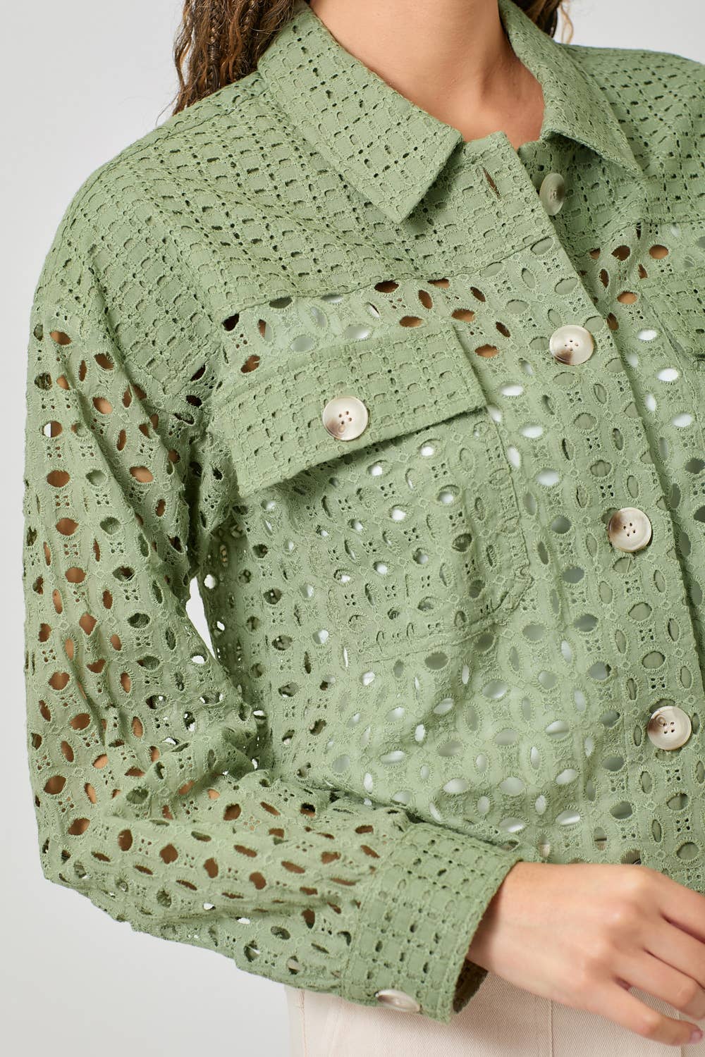Mystree - Wholesale Jacket - Women's - 61096 Button Down Mixed Eyelet Jacket 15
