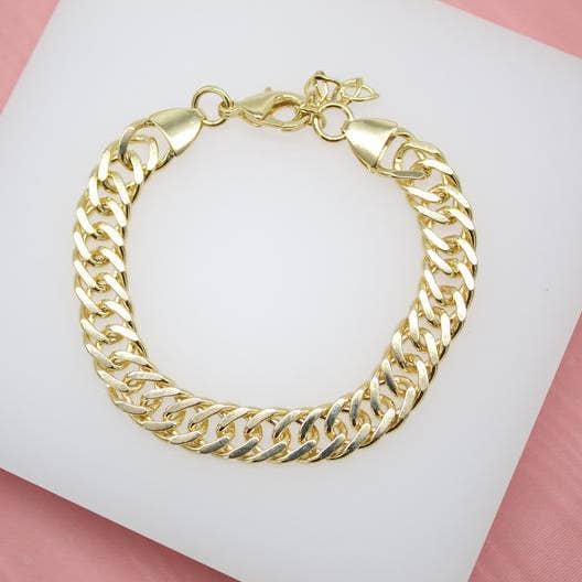 18K Gold Filled 9mm Double Curb Cuban Link Bracelet Chain (I363) for wholesale by MIA Jewelry