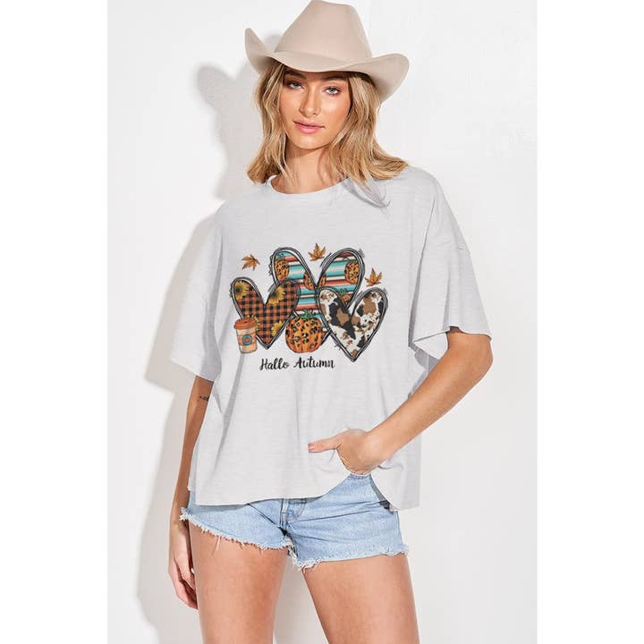 Phil Love - Wholesale Screen Printed T-Shirt - Women's - Western print Heart Thermal short sleeve top