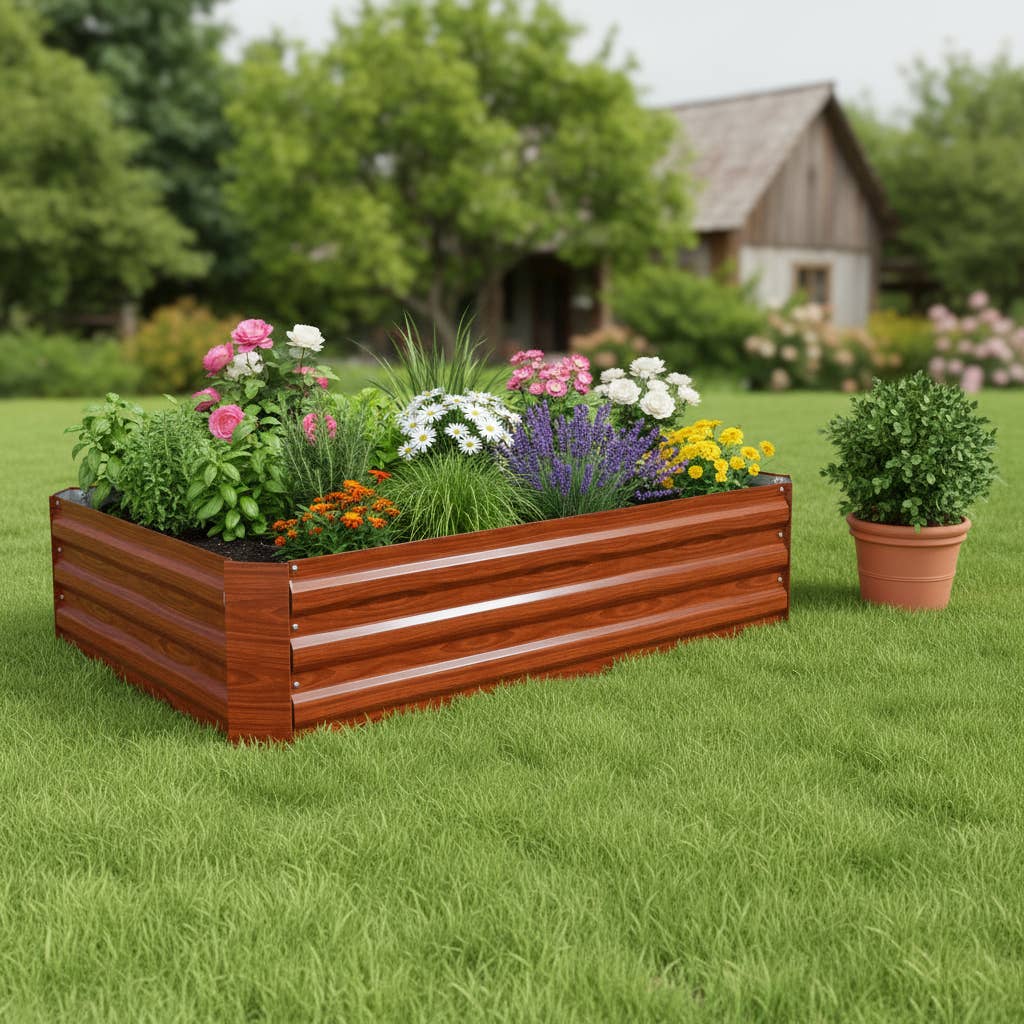 HomeRoots - Wholesale Planter Box - 12" X 48" Brown Steel Rectangular Raised Garden Bed1