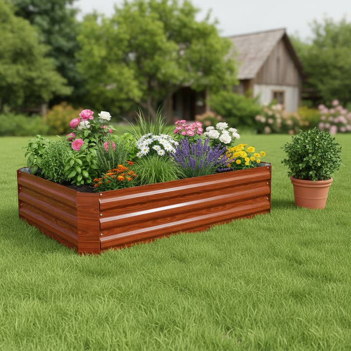 HomeRoots - Wholesale Planter Box - 12" X 48" Brown Steel Rectangular Raised Garden Bed1