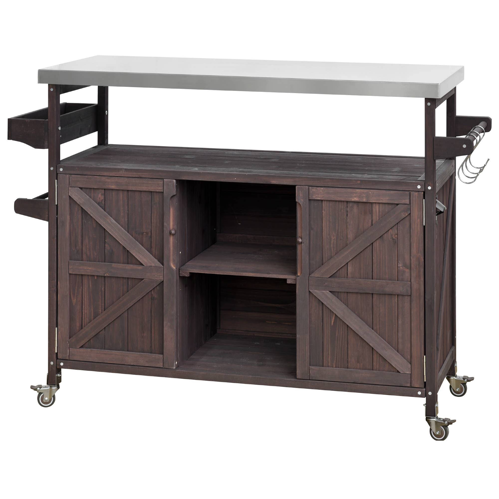 39F Inc. - Wholesale Outdoor Ornament/Decor - Outdoor Kitchen Island,Farmhouse Solid Wood Rolling Cart55