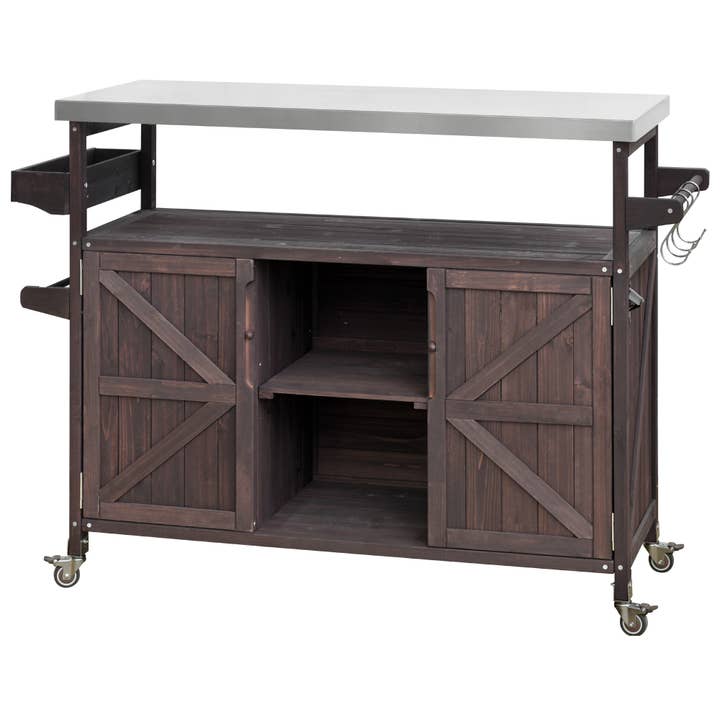 39F Inc. - Wholesale Outdoor Ornament/Decor - Outdoor Kitchen Island,Farmhouse Solid Wood Rolling Cart55