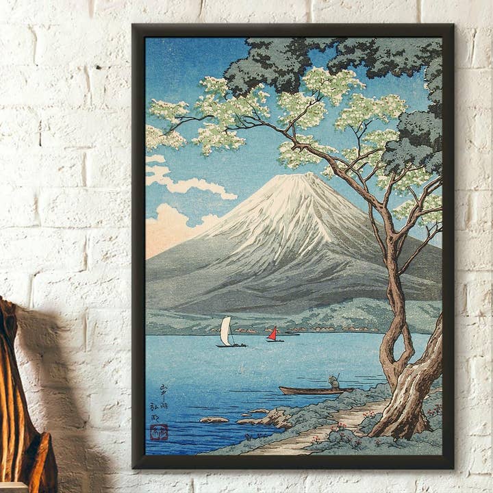 Arte Ukiyo-e de Monte Fuji e Lago Yamanaka por Hiroaki por atacado de Vintage Wall Graphics