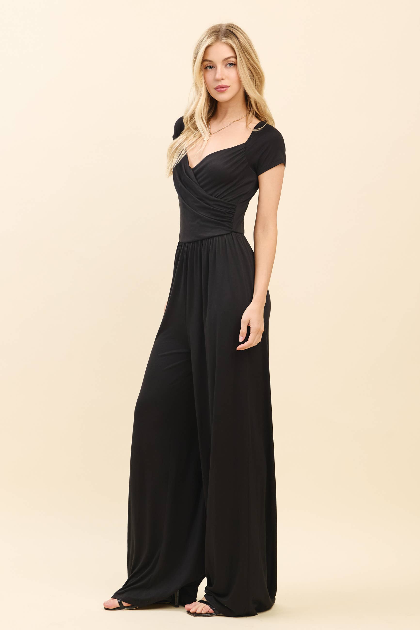Heart & Hips - Wholesale Jumpsuit - Women's - JR56657 - RUCHED SURPLICE PALAZZO JUMPSUIT1
