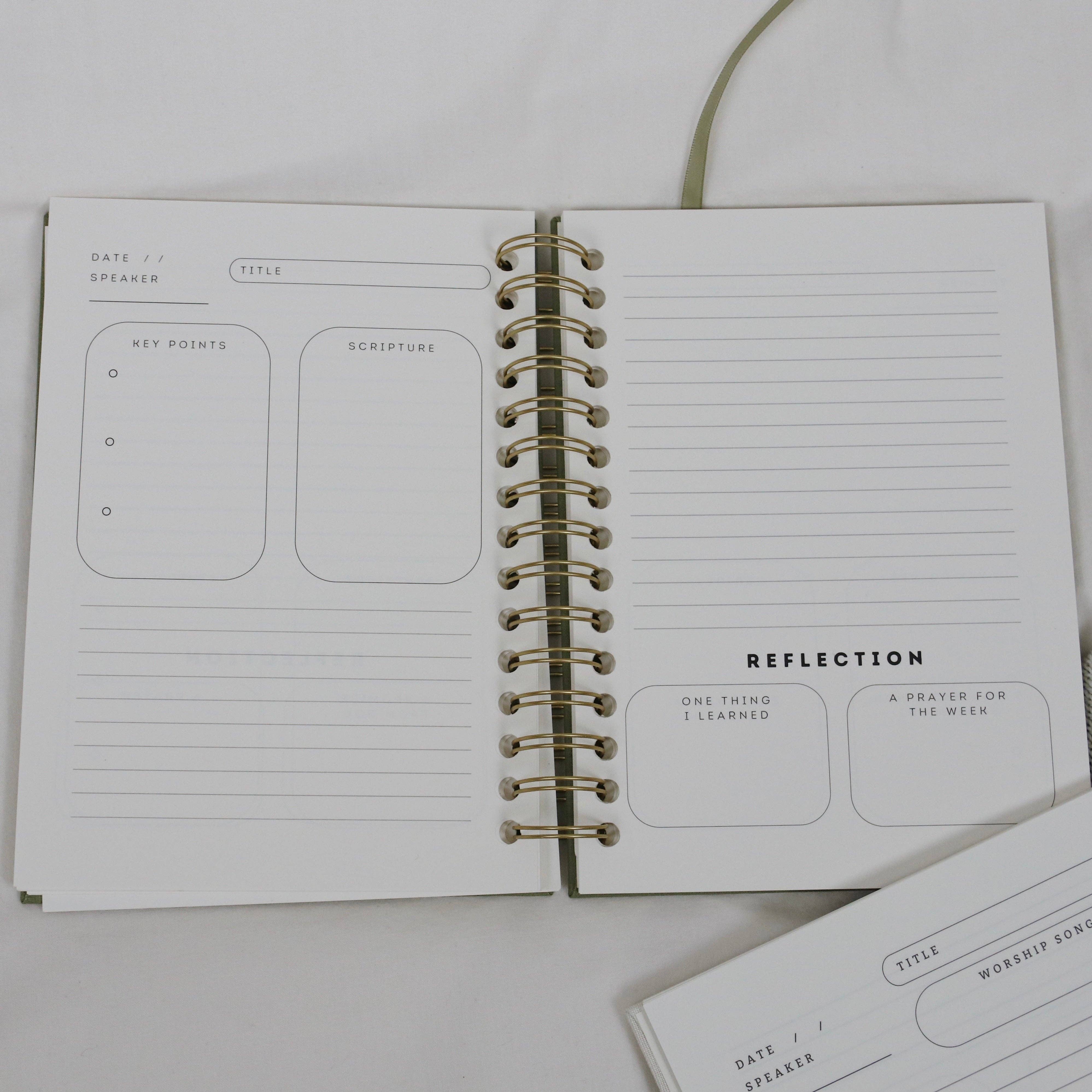 Steadfast and Sustained - Wholesale Journal/Diary - Church Notes Journal - Spiral Linen, Sage3