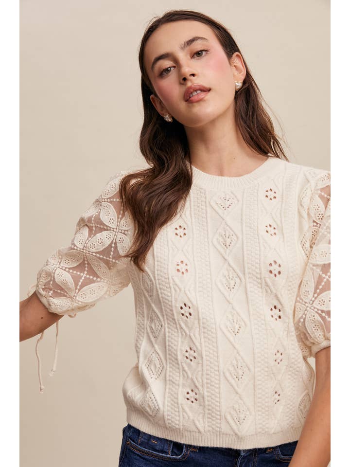 Listicle – Pulôver - Mulher por atacado – Top de Malha com Mangas Bufantes e Ilhós13