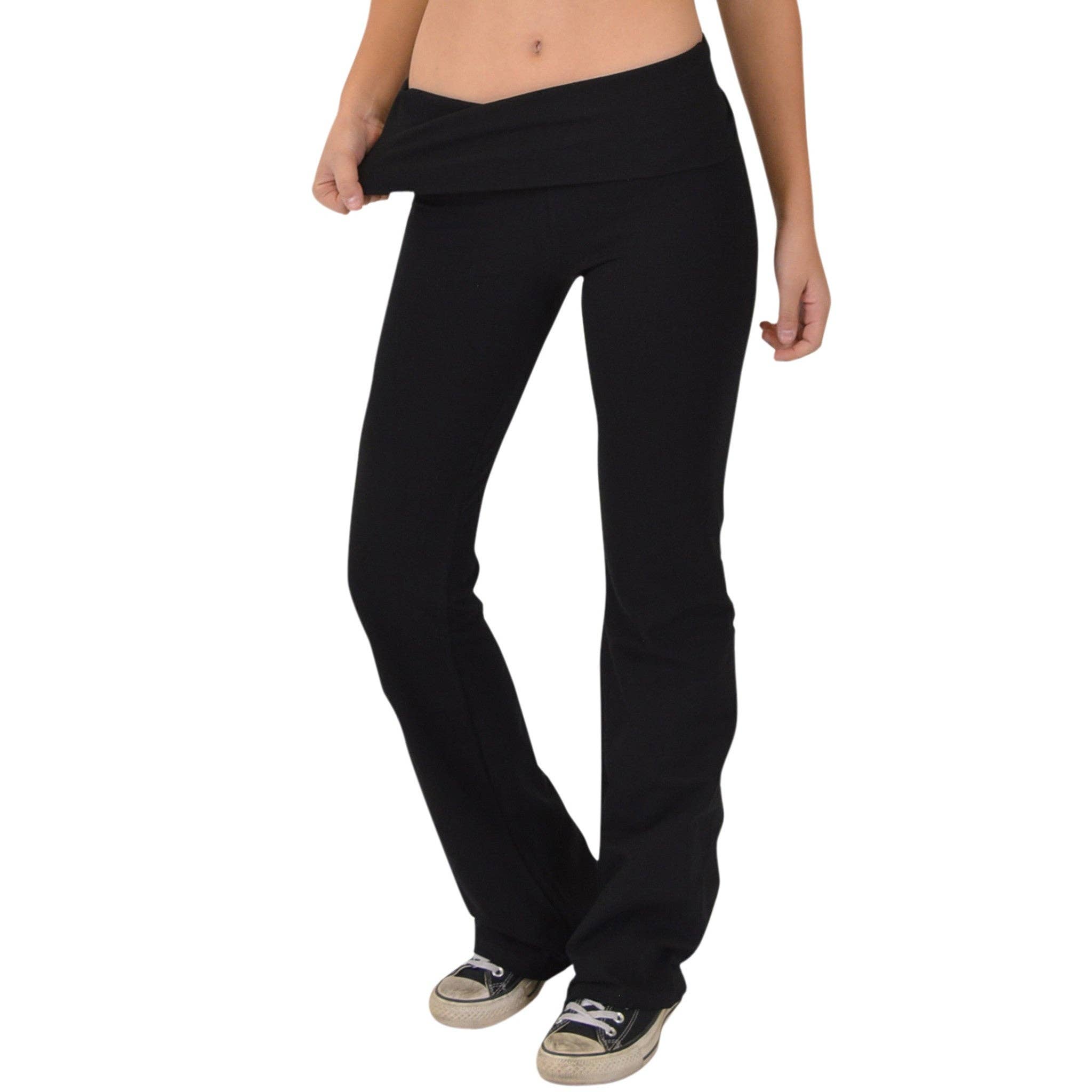 Black Teamwear Foldover Yoga Pants for wholesale on Faire7