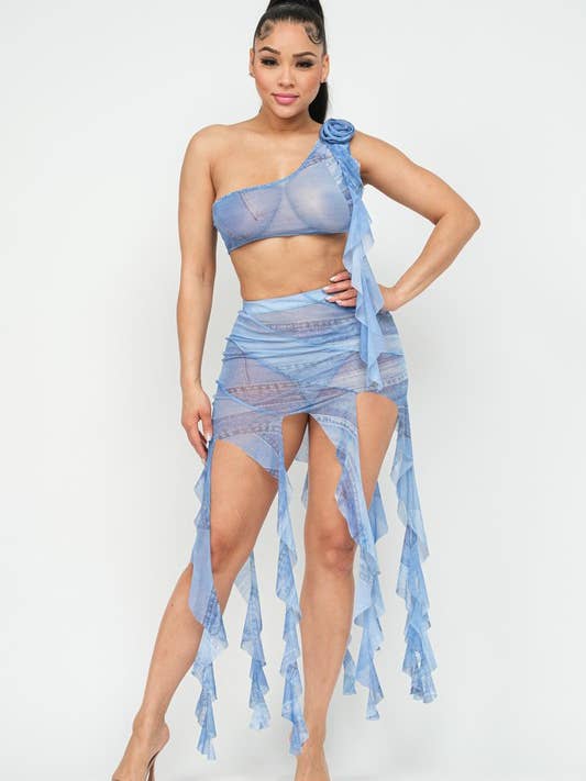 Mash Ruffle Detail Croptop W Skirt Set for wholesale by Belita Collection