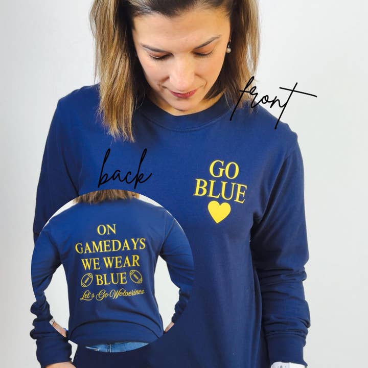 Go Blue Long Sleeve Football Shirt for wholesale by Weigl Designs