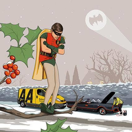 Greeting Card - Jim'll Paint It - Batman & Robin Batmobile for wholesale by Lesser Spotted Images Ltd