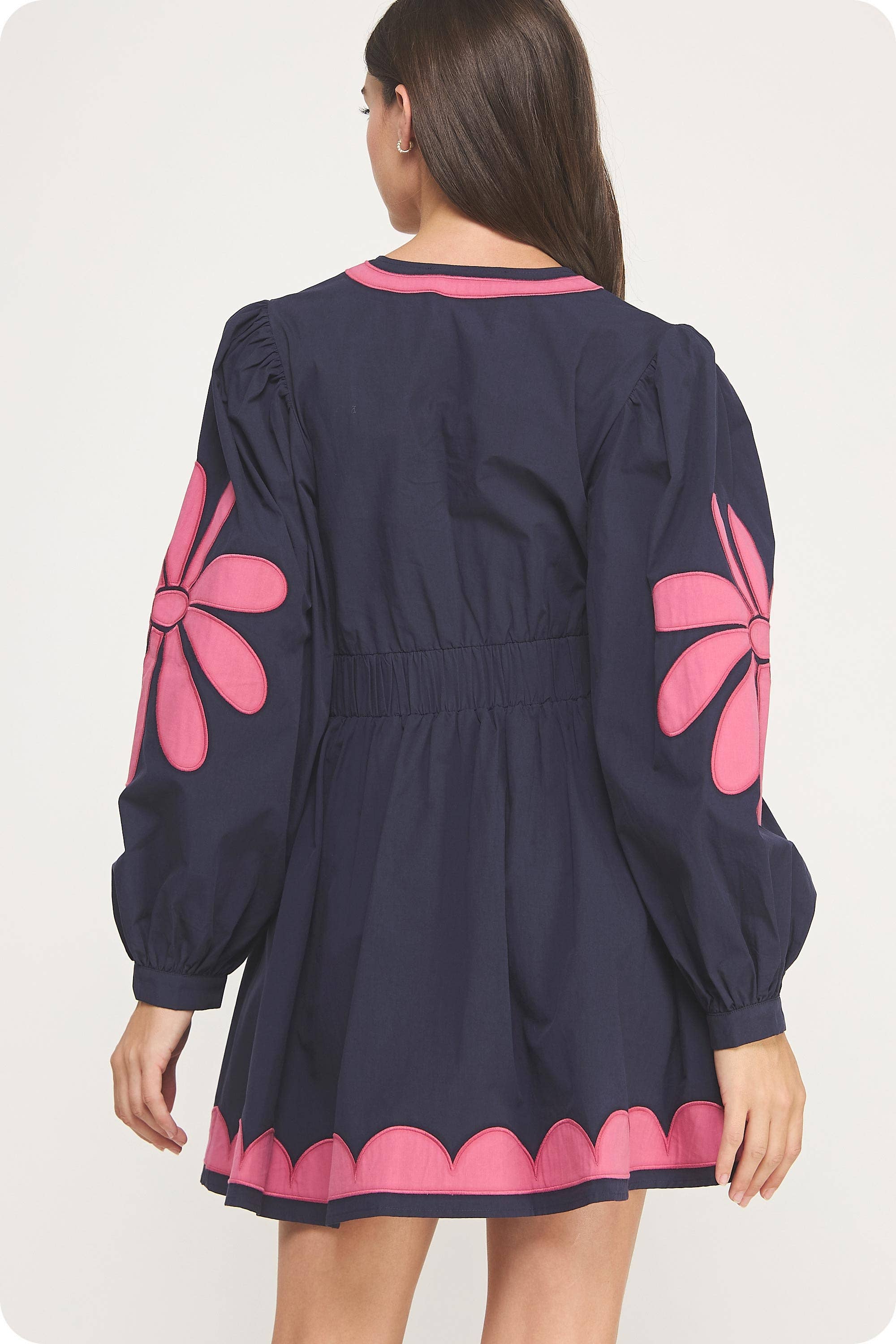 Marine/château Rose Robe courte à broderie contrastée Flower Patch en vente sur Faire2