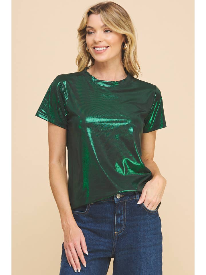 If She Loves - Wholesale T-Shirt - Women's - IST1197MT Metallic Basic T-shirt Red