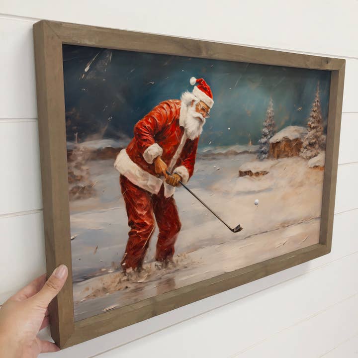 Hangout Home - Wholesale Art Print - Santa Playing Golf in the Snow - Funny Santa Canvas Art 3