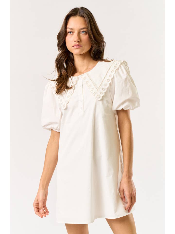 OFF WHITE ILD5224 OVERSIZED COLLAR PUFF SLEEVE MINI DRESS for wholesale on Faire