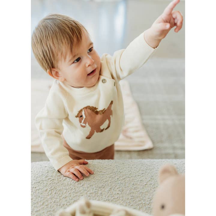 Natural Horse Jacquard Sweater Knit Baby Pullover (Organic Cotton) for wholesale on Faire5