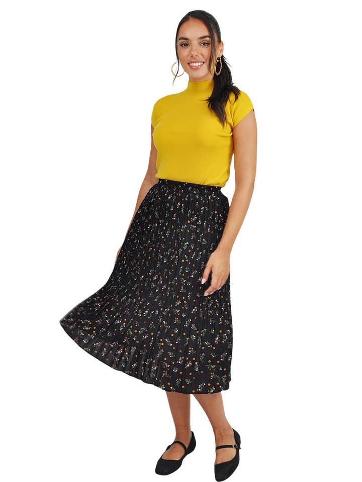 Zwarte midirok met bloemenprint voor wholesale door Kalimera Clothing Athens