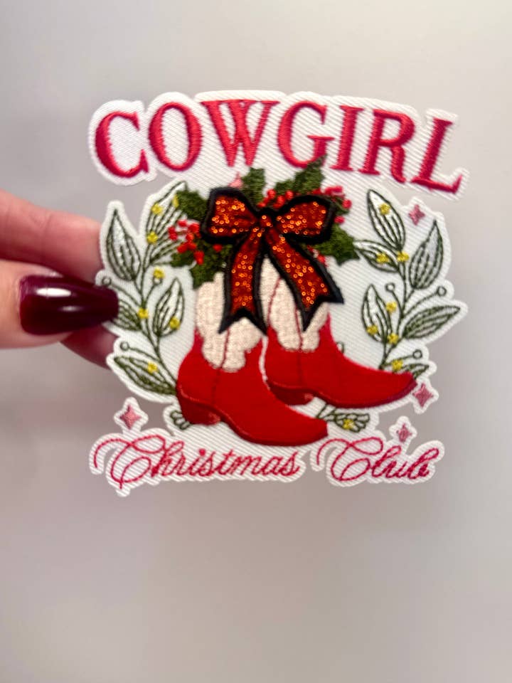 Cowgirl Christmas Club Patch, Western Christmas Patch, Cowgirl Christmas Patch, Christmas Hat Patch, DIY, Christmas Glitter Patch for wholesale by sequinandstiches