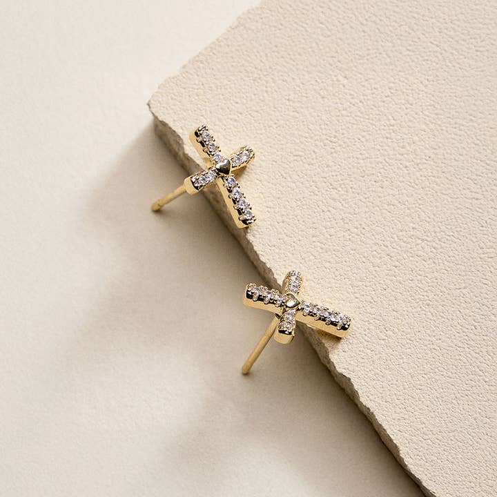 18K Goud Gevuld CZ Pave Kruislingse Oorstekers voor wholesale door Sensibling Corp.