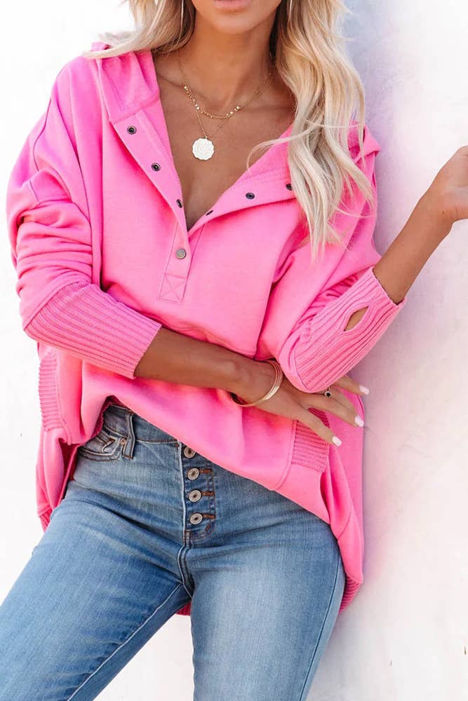 UNISHE – wholesale Hoodie – Women's – Plain Snap Button Oversize Hoodies CY1219