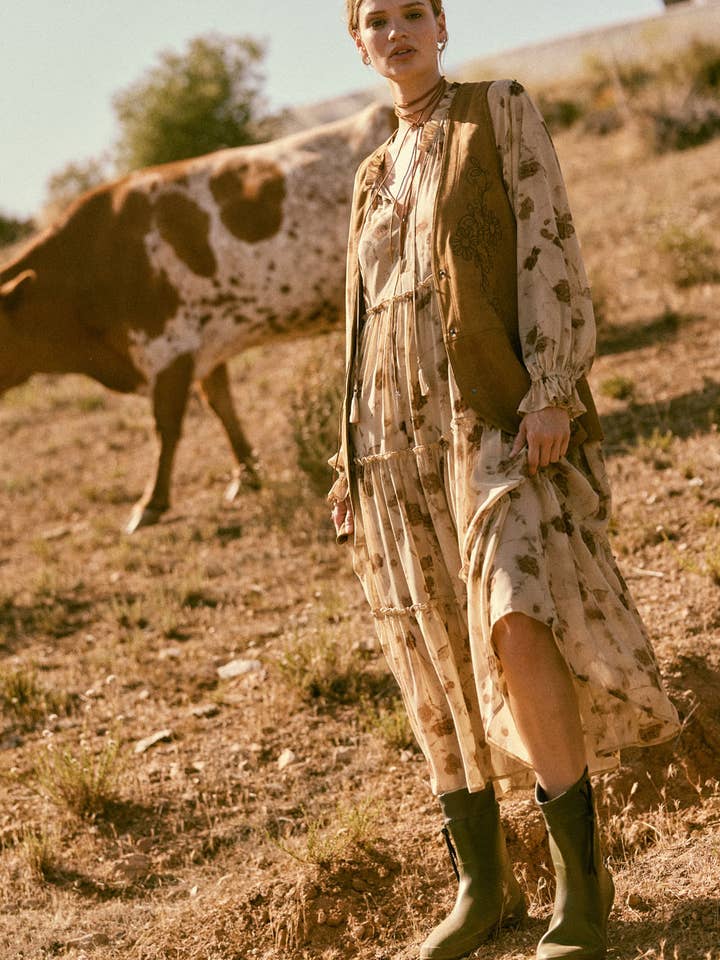 Floral Chiffon Tiered Ruffle Midi Prairie Dress for wholesale by Promesa USA