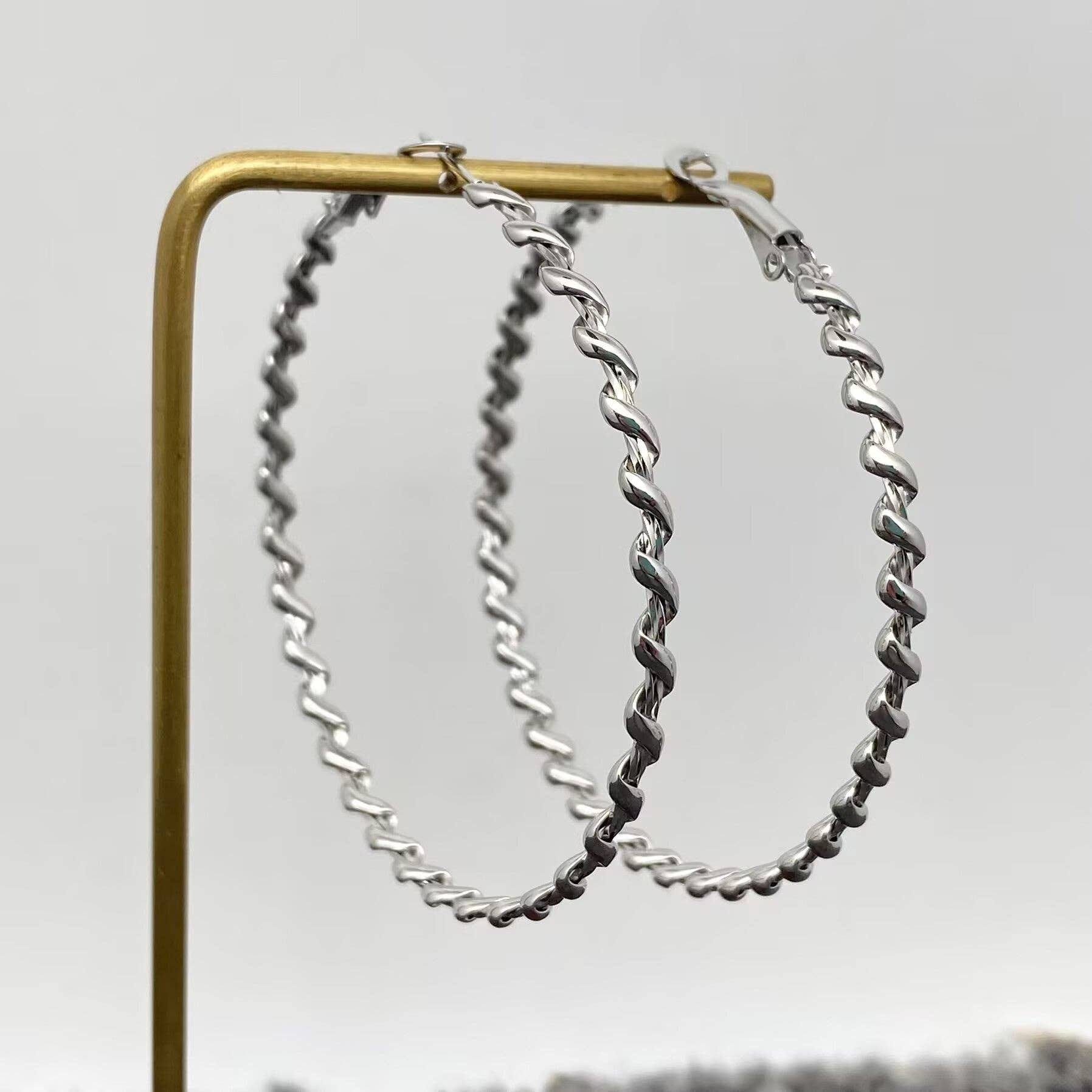 Mio Queena - Wholesale Hoop Earrings - 60mm Inside Diameter 18K Gold Plated SS Hoop Earrings - FGS1