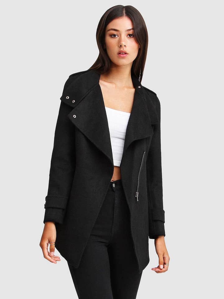 belle & bloom - Wholesale Coat - Women's - NEW FIT Bad Girl Wool Blend Moto Coat