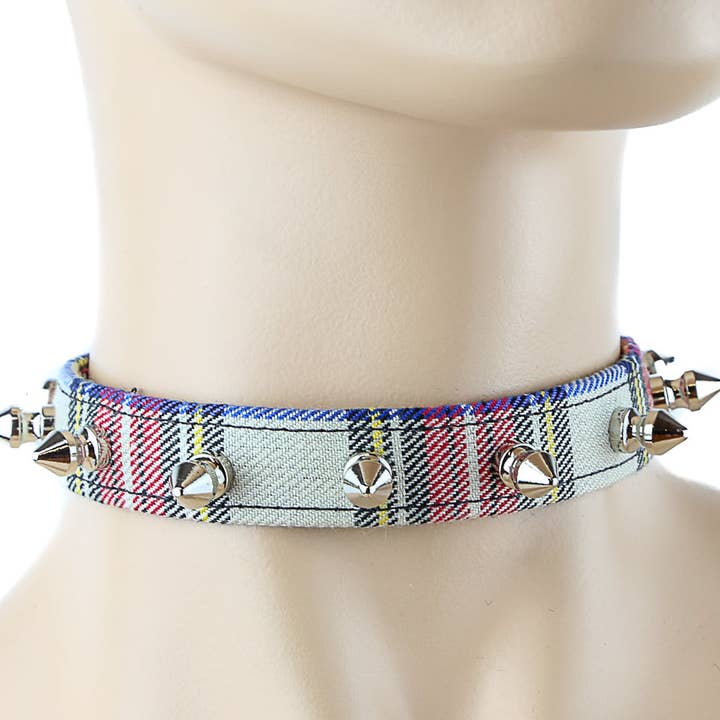 Funk Plus - Wholesale Choker/collar - CK134PD PLAID SPIKE PUNK CHOKER2