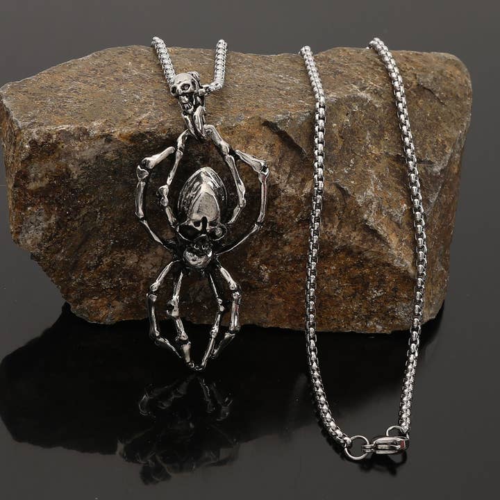 SALINA TRADING INC - Wholesale Pendant/Charm Necklace - Viking Skull Spider Pendant Necklace Stylish Retro Party Jewelry