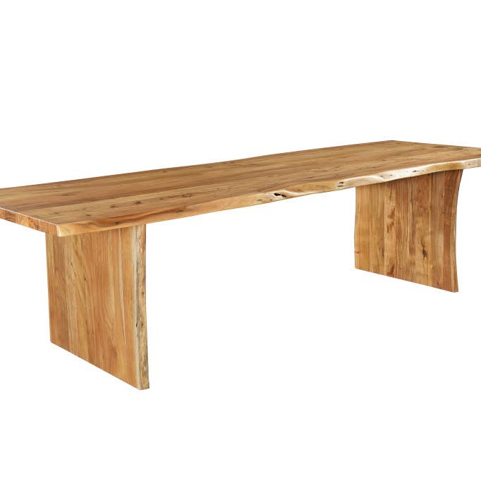 120" Brown Solid Wood Live Edge Sled Base Dining Table for wholesale by HomeRoots