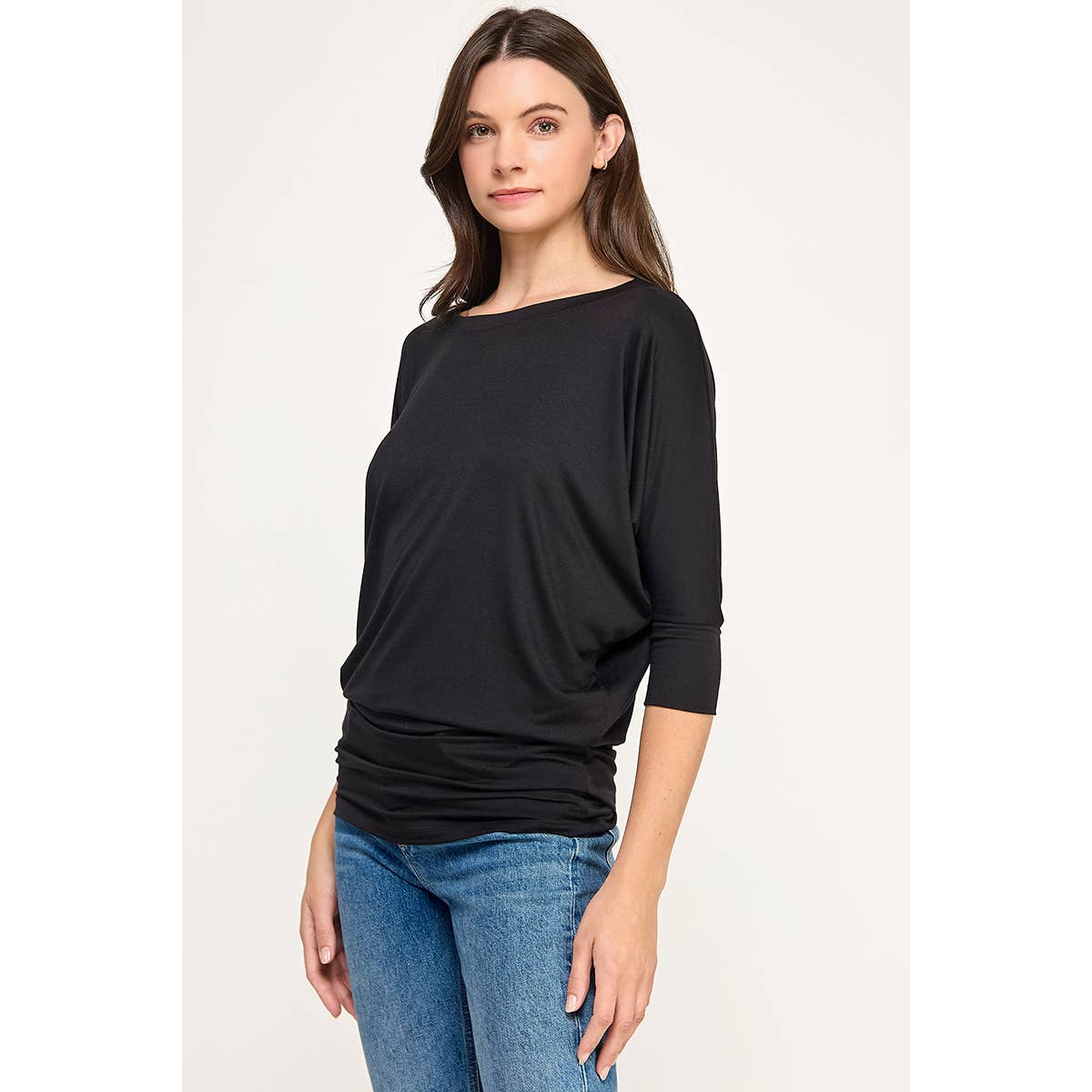 Heimious - Wholesale Knit Top - Women's - 3/4 Dolman Sleeve Round neck Modal Jersey  Top, 250385